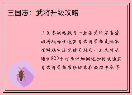 三国志：武将升级攻略